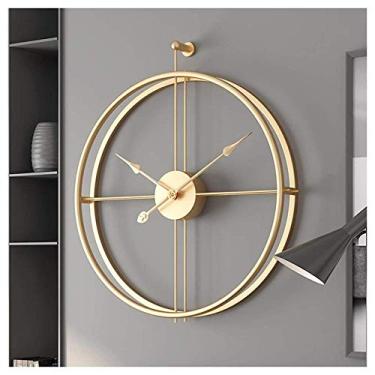Imagem de U5GAAALPPQ9 Relógio de parede silencioso de 58 cm, sem tique-taque, operado por pilhas, decoração vintage de metal rústico, sala de estar, quarto, escritório, cozinha, montado na parede, preto (ouro)