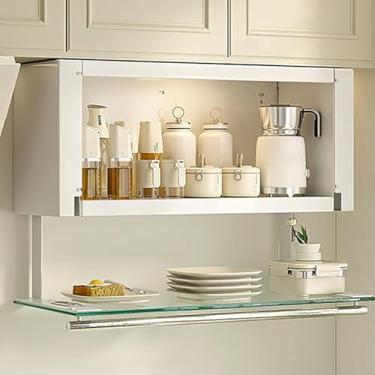 Imagem de ZDJZMGZ Prateleira suspensa de 2 níveis, suporte dobrável para temperos com prateleira vazada, escorredor de pratos retrátil para profundidade de armário > 21 cm, urso 10 kg/22 lbs (H17,7)