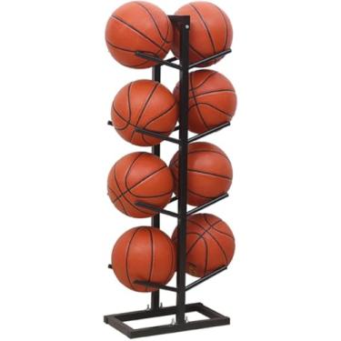 Imagem de Suporte de bola vertical, suporte de basquete para futebol, design em camadas, suporte de exibição de equipamentos esportivos para vôlei, rúgbi, futebol para garagem, casa, escola, sistemas de