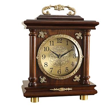 Imagem de Relógio de mesa de madeira maciça retro sala de estar relógio mudo de latão decoração de casa quarto relógio de mesa (cor: A, tamanho: tamanho único)