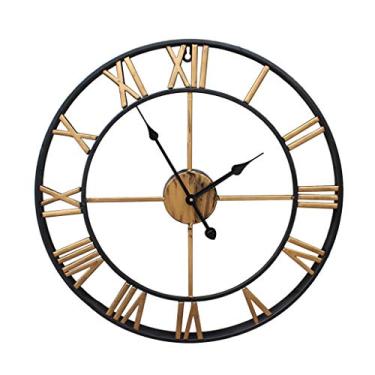 Imagem de Relógio de parede relógio de parede silencioso vintage relógios de ferro numerais romanos grandes relógios de parede redondos sala de estar cozinha decoração de parede nórdica (B 45 cm)