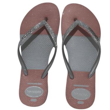 Imagem de Chinelo Feminino Havaianas Slim Glitter Glam, Cinza, Rosa, 37/38