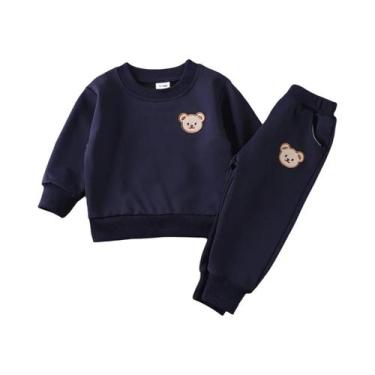 Imagem de Conjunto De Calças De Manga Longa Com Gola Redonda E Estampa De Urso P