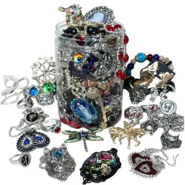 Imagem de MINGRI Jarra de joias gótica vintage misteriosa — Conjunto de 40 peças com colares, anéis, brincos, pulseiras e broches — Presente surpresa misterioso para o Dia dos Namorados (vingate goth)