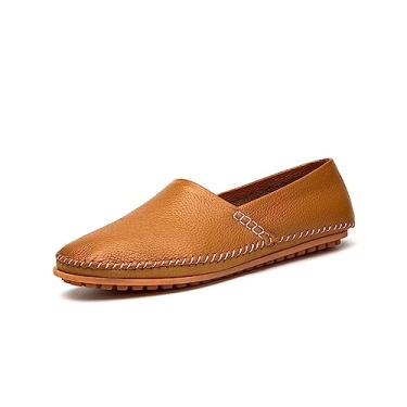 Imagem de Mocassim masculino de couro, leve, casual, sem cadarço, para caminhar, dirigir, Marrom-01, 41