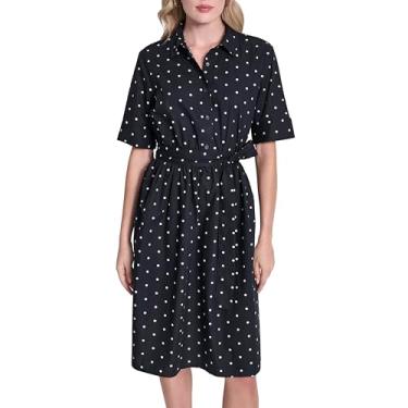 Imagem de DKNY Vestido feminino de popeline de algodão com gola e manga 3/4 e gola e gola primavera/marfim, 6
