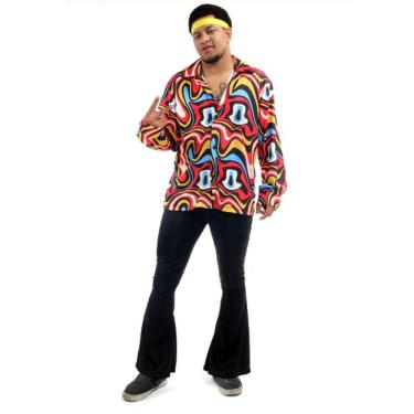 Imagem de Fantasia Carnaval Masculina Hippie Moderno Adulto com Faixa