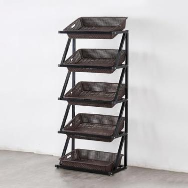 Imagem de Prateleira de lanche de supermercado de 4 a 5 camadas, organizador comercial de frutas e vegetais, suporte de chips e bebidas de grande capacidade, armazenamento de cebola e batata de fileira única