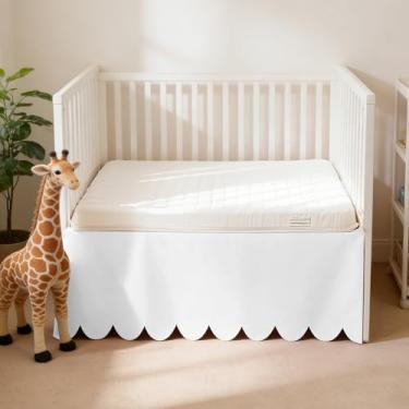 Imagem de Saia para cama de berço 100% algodão com borda recortada, 71 cm x 132 cm com 35,5 cm de caimento, saia de cama de algodão macio respirável de 4 lados para bebês meninos e meninas, elegante vintage