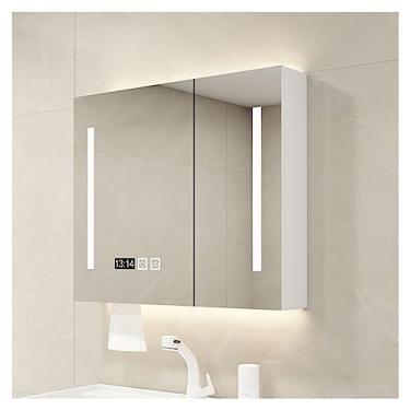 Imagem de Armário de remédios para banheiro com luz LED, armário espelhado montado na parede com armazenamento, ideal para corredores, quartos e salas de estar