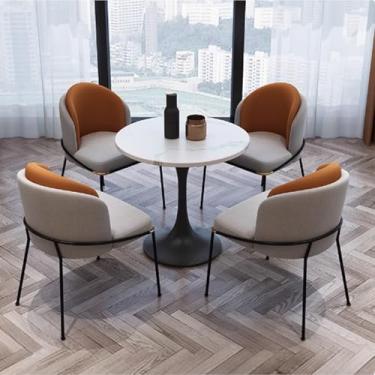 Imagem de Mesa de jantar redonda para 4, conjunto simples de mesa de conferência de meados do século, mesa de cozinha com cadeiras, mesa de lazer pequena para cafeteria, perfeita para sala de jantar ou salão de