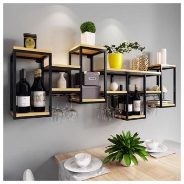 Imagem de Prateleira de bar montada na parede, prateleira flutuante de licor de tubo industrial, suporte de garrafa de vinho para casa, cozinha e bar, design que economiza espaço para garrafas de vinho e