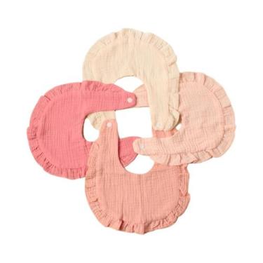 Imagem de Babadores De Bebê Com Borda De Folha De Lótus, 4 Peças, Algodão Crepe 