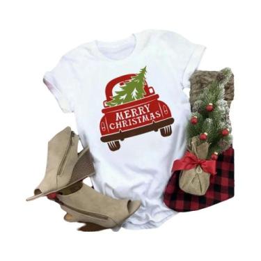 Imagem de Camiseta Feminina Com Estampa De Árvore De Natal, Casual, Solta, Manga