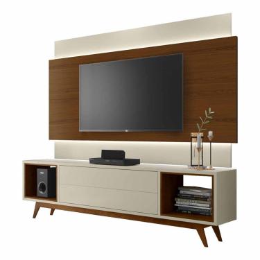 Imagem de Rack Com Painel Horizon 1.8 Com Led Off White Com Natural - Moveisaqui