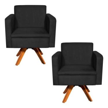 Imagem de Kit 02 Poltronas Giratória Emília Suede Base Madeira MM30 D'Rossi - DR