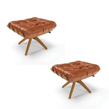 Imagem de Kit 02 Puffs Giratório Costela Corano Base Madeira MA30 - D'Rossi - DR