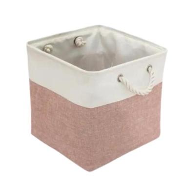Imagem de Cesto Decorativo em Linho com Alça de Cordas 36L - Easy Decor, Rosa