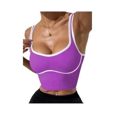 Imagem de Top Esportivo Feminino Sem Costura Com Bloco De Cores, Alta Elasticida