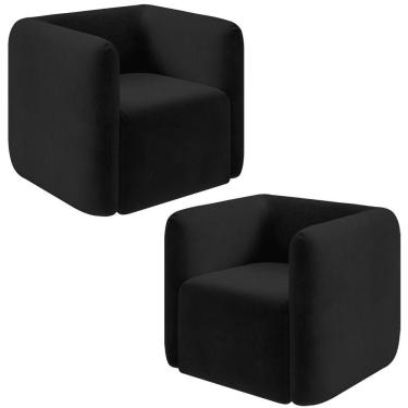 Imagem de Kit 2 Poltronas Decorativas Sala De Estar Trinidad Base Fixa Veludo Preto G33 - Gran Belo