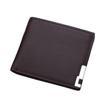 Imagem de Carteira masculina fina texturizada dupla - porta-cartões compacto de poliuretano com 5 compartimentos e janela para identidade, estilo horizontal ou vertical, preto, marrom, cinza, branco, Marrom