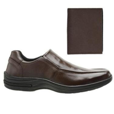 Imagem de Kit Sapato Social Masculino Couro Legitimo Ortopédico Palmilha Macia Sola Costurada+Carteira 33/46-Masculino