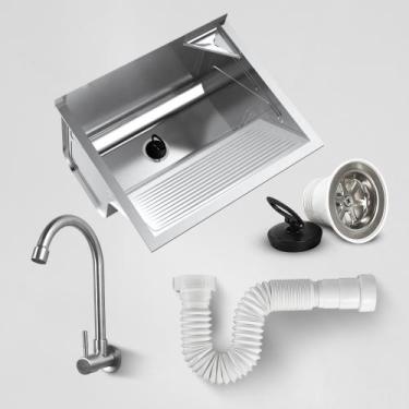 Imagem de Tanque Inox Fixar 68L C/ Válvula + Torneira e Sifão - Solo