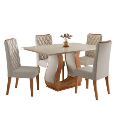Imagem de Conjunto De Mesa Sala De Jantar 1,20m 4 Cadeiras Veneto Veludo Viero Madeirado