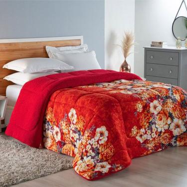 Imagem de Edredom Coberdrom Sonobom King Sherpa E Manta - Floral Vermelho - 100% Poliéster