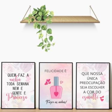 Imagem de Kit 3 Quadros Decorativos Manicure e Beleza Salão Estúdio Espaço Nails