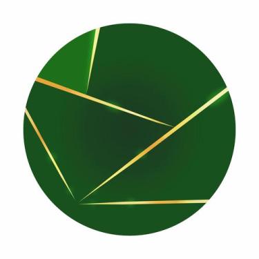 Imagem de Painel de Tecido Sublimado Redondo Verde Formas Douradas Brilho c/ Elá