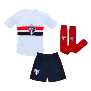 Imagem de Uniforme Infantil São Paulo Kit 3 Pçs Meião Vermelho Oficial