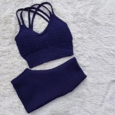 Imagem de Conjunto Brocado Para Academia Short Cintura Alta Disfarça Celulite e 