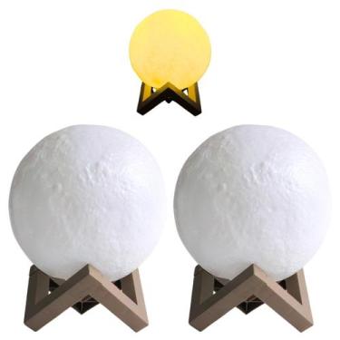 Imagem de 2 Luminária Lua Cheia 3d Led Abajur Com Suporte Sem Fio 15cm - Fx