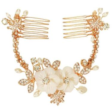 Imagem de Arranjo Tiara Cabelo Noivas Flores Branca Alto Luxo Strass - VALLEN AC