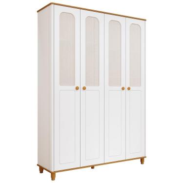 Imagem de Guarda Roupa Infantil Alfajor 4 Portas Branco Acetinado/nature - Permóbili Baby