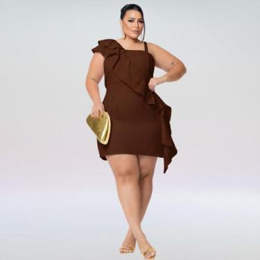 Imagem de Vestido Plus Size Feminino Um Ombro Só Com Babados Elegante e alças co