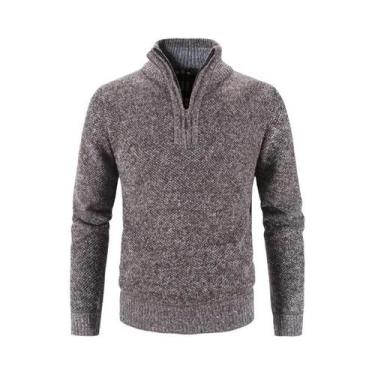 Imagem de Suéter Masculino De Lã Com Gola Alta E Zíper, Slim Fit, Tricotado Para