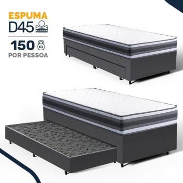 Imagem de Cama Box com Colchão de Espuma D45 Double Face Territory Hellen + Auxiliar de Molas Unique Solteiro 88cm