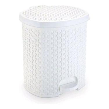 Imagem de Lixeira Pedal Rattan 6 Lts Cozinha Banheiro Escritorio Branco - Plasno