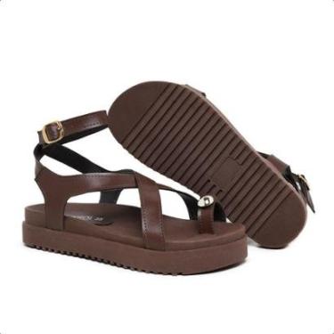 Imagem de Papete de Tiras Cruzadas Rasteira Verão Enfeite Dedão Marrom-Feminino