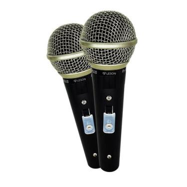 Imagem de KIT 2 MicrofoneS Leson Sm58 Plus Corpo Metálico Cabo Cannon Xlr Cor Pr