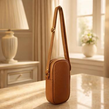 Imagem de Bolsa Porta Celular Direto De Fábrica Topgrife Atacado Couro Legítimo Cor Caramelo Tama...