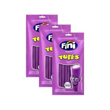 Imagem de Kit 3 Fini Regaliz Tubes Sabor Uva 80g