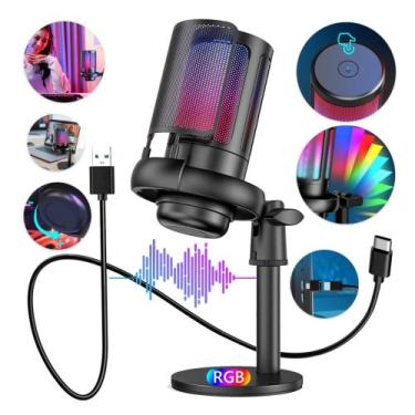 Imagem de Microfone PodCast Gamer USB RGB Condensador Profissional Plug and Play
