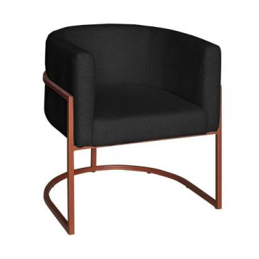 Imagem de Poltrona Base Industrial Bronze Sala de Estar Lety Veludo Preto - DRos