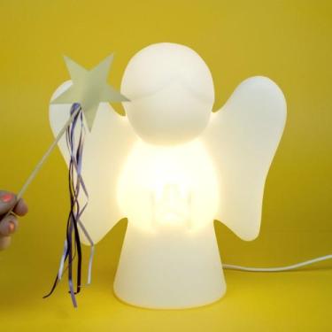 Imagem de Luminária Infantil Anjinho Branco Abajur Anjo Guarda Quarto Bebê Prese