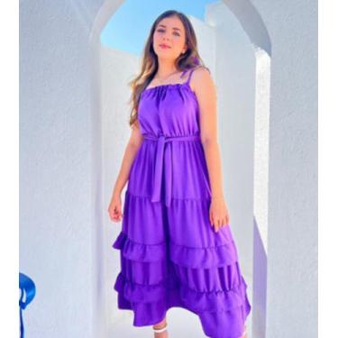 Imagem de Vestido feminino  longo lilás de alça fina - Elas e Belas Boutique , G