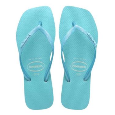 Imagem de Chinelo Havaianas Slim Square G Neon, Bege palha, Azul, 37/38