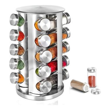 Imagem de Porta Temperos Giratório Com 20 Potes Em Aço Inox E Vidro – Organização E Elegância Na Cozinha